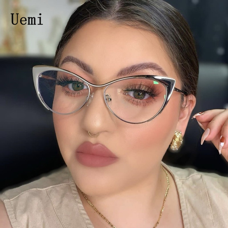 Uus mood Retro Anti Blue Light Cat Eye Naiste prillid Metallraamiga Lugemisarvuti Läbipaistva objektiiviga Naiste lihtsad prillid
