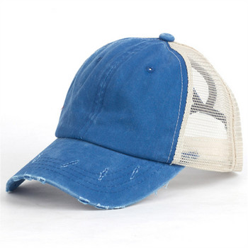 Лятна мъжка и дамска шапка с сенник на езика, измита светла дъска, памучна шапка с бейзболна дупка и мрежеста шапка