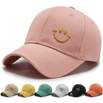 Șapcă de baseball solidă Pălărie cu protecție solară de vară pentru femei, broderie cu caracter zâmbet, ocazional, reglabilă, pentru bărbați, pălărie de soare cu snapback, pălărie de baseball de golf