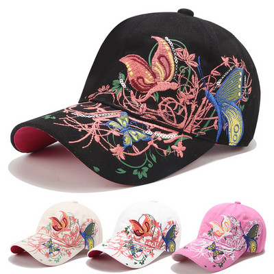 Primăvară Toamnă Femei Fluturi Broderie de flori Şapci Fată Pălării de soare Şapci casual Snapback Şapcă de baseball