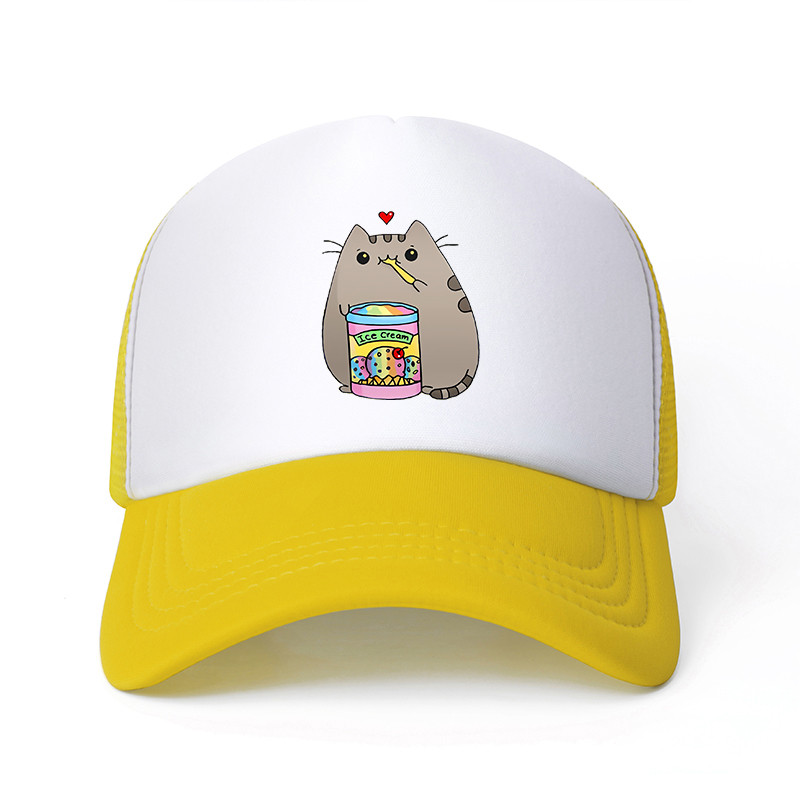 2022 Hot Pusheen macskahálós baseballsapka, állítható, snapback sapka női férfiaknak férfi hip-hop anime kamionos sapka Streetwear apa sapka