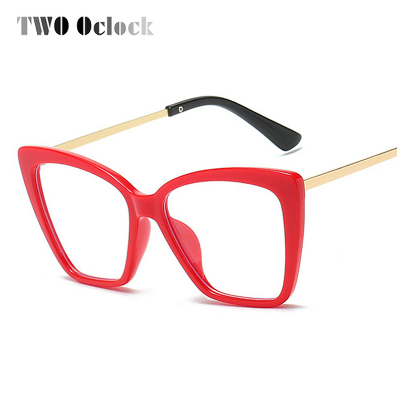 TWO Oclock dideli moteriški akiniai su rėmeliu tendencija Moteriški dekoratyviniai raudoni skaidrūs receptiniai akiniai kvadratiniai katė