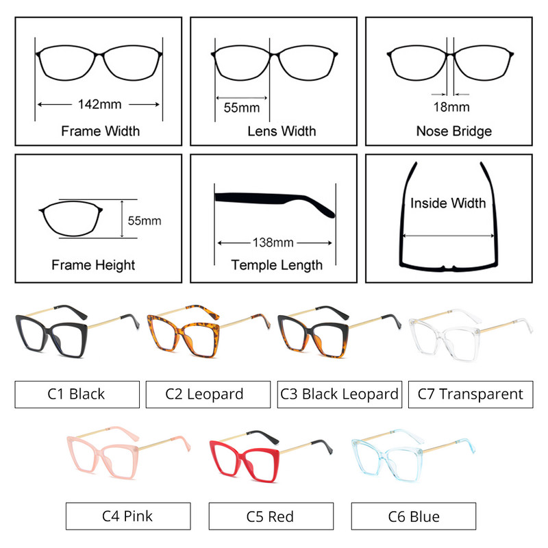 TWO Oclock dideli moteriški akiniai su rėmeliu tendencija Moteriški dekoratyviniai raudoni skaidrūs receptiniai akiniai kvadratiniai katė