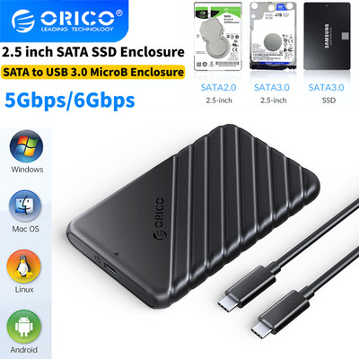 ORICO SSD кутия MicroB USB3.0 2,5 инча външна памет HDD кутия SATA 5/6Gbps SSD твърд диск Поддръжка на UASP за компютър лаптоп