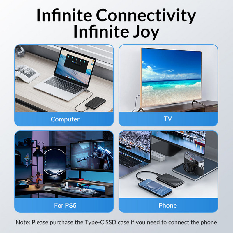ORICO SSD dėklas MicroB USB3.0 2,5 colio išorinės atminties HDD dėklas SATA 5/6Gbps SSD kietojo disko korpuso palaikymas UASP, skirtas nešiojamam kompiuteriui