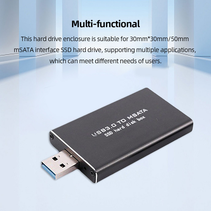 Mini ārējā cietā diska cietā diska korpuss 6Gbps SSD MSATA uz USB 3.0 cietā diska korpuss Bezvadu PCI-E atbalsta 30*30/50 SSD