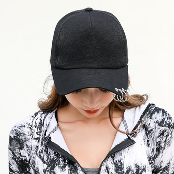 D&T 2022 Нова модна бейзболна шапка с панделка за жени, мъже, универсална декорация на пръстени, памучна шапка, регулируема Soild, ежедневен пънк стил