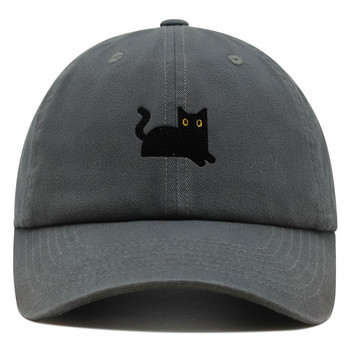Черна котка бейзболна шапка с бродерия Премиум шапка на татко котка мама памучна регулируема шапка на камион