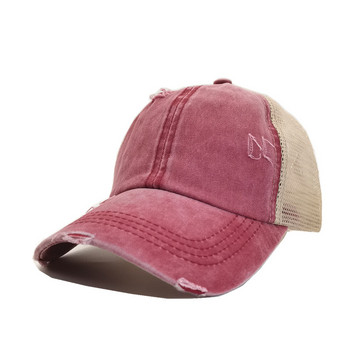 Dad Hat Spot Καλοκαιρινό γυναικείο καπέλο με δίχτυ μπέιζμπολ αλογοουρά με άνοιγμα τρύπας Καθαρό χρώμα ανοιχτό με διαρροή πλεγμένο ήλιο