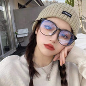 Apvalūs akiniai moteriai, madingi, dideli, skaidraus lęšio akiniai moteriški vintažiniai skaidrūs dideli rėmeliai, anti mėlynos šviesos akiniai