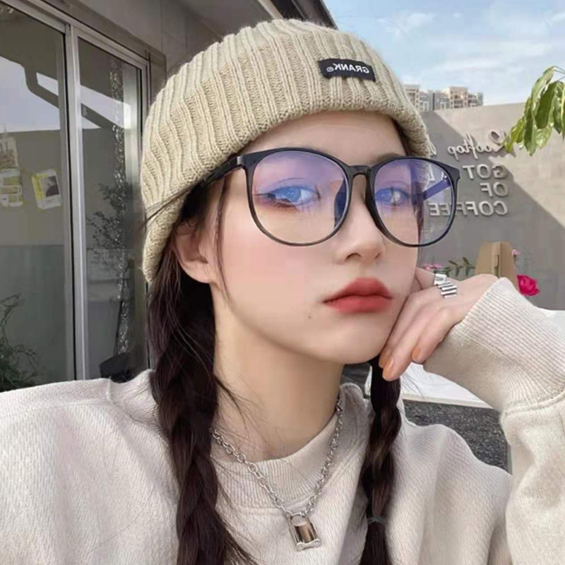 Apvalūs akiniai moteriai, madingi, dideli, skaidraus lęšio akiniai moteriški vintažiniai skaidrūs dideli rėmeliai, anti mėlynos šviesos akiniai