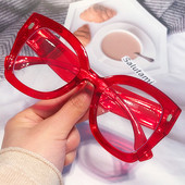 Red Cat Eye Anti-mėlynos spalvos šviesūs akinių rėmeliai moterims Naujas mados prekės ženklas Negabaritinis kompiuteris Kvadratiniai akiniai Moteriški Kniedės
