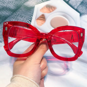 Червени котешки очи с анти-синя светлина Рамка за очила за жени Нова модна марка Големи компютърни квадратни очила Женски нюанси с нитове