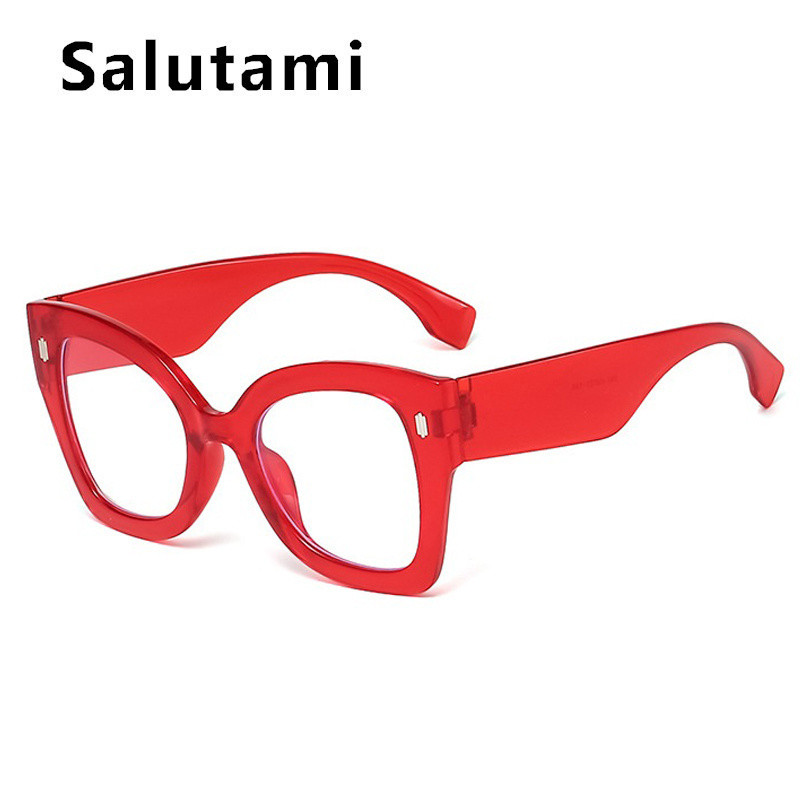 Red Cat Eye Anti-mėlynos spalvos šviesūs akinių rėmeliai moterims Naujas mados prekės ženklas Negabaritinis kompiuteris Kvadratiniai akiniai Moteriški Kniedės