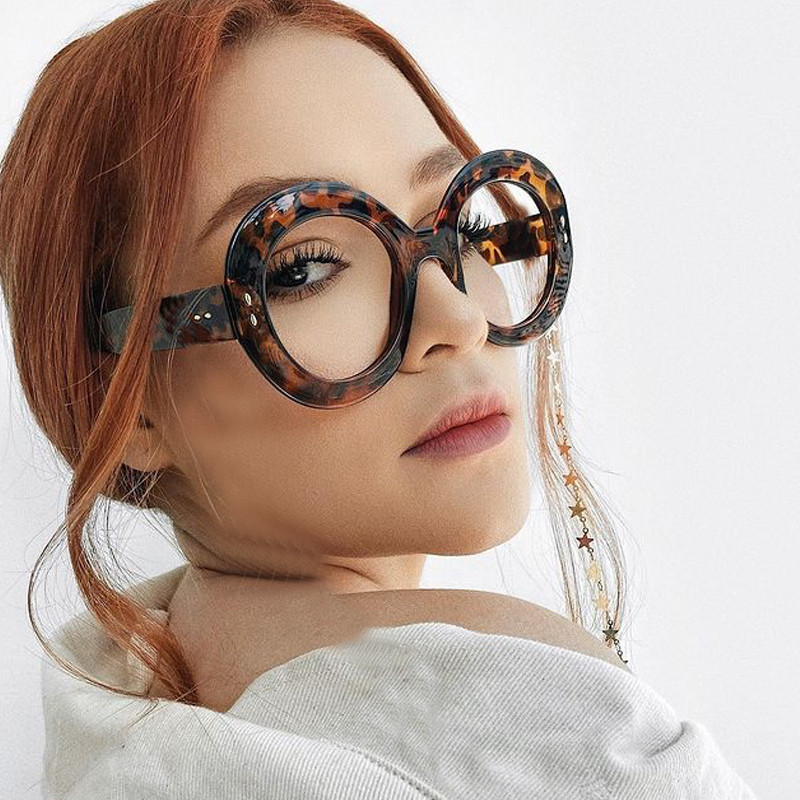Apvalūs Kniedės Anti-mėlyni šviesūs akiniai moterims Nauji mados apskritimai Leopard Oranžiniai Skaidrūs Kompiuterio akinių rėmeliai Moteriški atspalviai