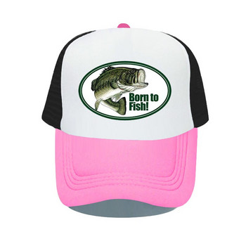 Born To Fish Στρογγυλό ωοειδές πλέγμα εκτύπωσης μαλακά καπέλα μπαμπάς Big Mounth Bass Fishes Trucker Καπέλο για ενήλικες οπαδούς ψαρέματος Snapback Καπέλο καπέλο YP032