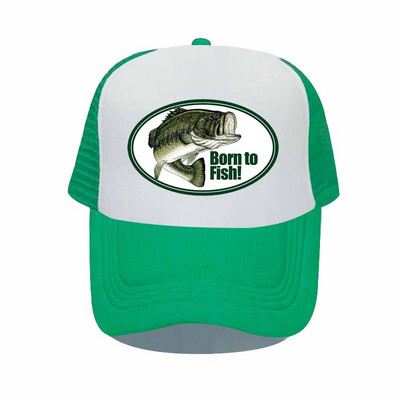 Born To Fish Kerek ovális nyomtatás Hálós Puha Apa Kalapok Big Mounth Bass Fishes Trucker Kalap Felnőtt horgász rajongók Snapback sapka sapka YP032
