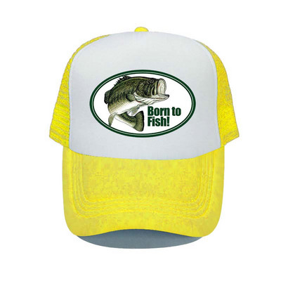 Born To Fish Kerek ovális nyomtatás Hálós Puha Apa Kalapok Big Mounth Bass Fishes Trucker Kalap Felnőtt horgász rajongók Snapback sapka sapka YP032