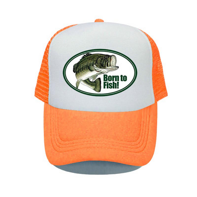 Born To Fish Kerek ovális nyomtatás Hálós Puha Apa Kalapok Big Mounth Bass Fishes Trucker Kalap Felnőtt horgász rajongók Snapback sapka sapka YP032