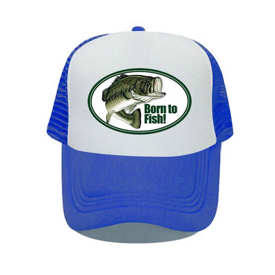 Born To Fish Kerek ovális nyomtatás Hálós Puha Apa Kalapok Big Mounth Bass Fishes Trucker Kalap Felnőtt horgász rajongók Snapback sapka sapka YP032
