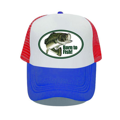 Born To Fish Kerek ovális nyomtatás Hálós Puha Apa Kalapok Big Mounth Bass Fishes Trucker Kalap Felnőtt horgász rajongók Snapback sapka sapka YP032