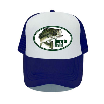 Born To Fish Kerek ovális nyomtatás Hálós Puha Apa Kalapok Big Mounth Bass Fishes Trucker Kalap Felnőtt horgász rajongók Snapback sapka sapka YP032