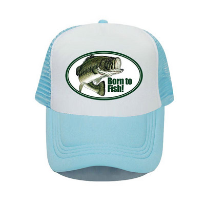 Born To Fish Kerek ovális nyomtatás Hálós Puha Apa Kalapok Big Mounth Bass Fishes Trucker Kalap Felnőtt horgász rajongók Snapback sapka sapka YP032