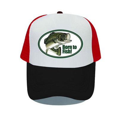 Born To Fish Kerek ovális nyomtatás Hálós Puha Apa Kalapok Big Mounth Bass Fishes Trucker Kalap Felnőtt horgász rajongók Snapback sapka sapka YP032
