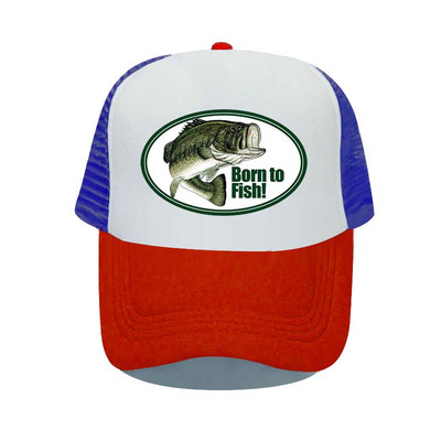 Born To Fish Kerek ovális nyomtatás Hálós Puha Apa Kalapok Big Mounth Bass Fishes Trucker Kalap Felnőtt horgász rajongók Snapback sapka sapka YP032