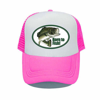 Born To Fish Kerek ovális nyomtatás Hálós Puha Apa Kalapok Big Mounth Bass Fishes Trucker Kalap Felnőtt horgász rajongók Snapback sapka sapka YP032