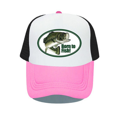 Born To Fish Kerek ovális nyomtatás Hálós Puha Apa Kalapok Big Mounth Bass Fishes Trucker Kalap Felnőtt horgász rajongók Snapback sapka sapka YP032