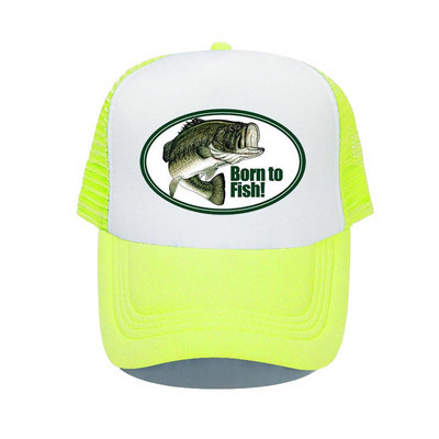 Born To Fish Kerek ovális nyomtatás Hálós Puha Apa Kalapok Big Mounth Bass Fishes Trucker Kalap Felnőtt horgász rajongók Snapback sapka sapka YP032