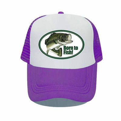 Born To Fish Kerek ovális nyomtatás Hálós Puha Apa Kalapok Big Mounth Bass Fishes Trucker Kalap Felnőtt horgász rajongók Snapback sapka sapka YP032