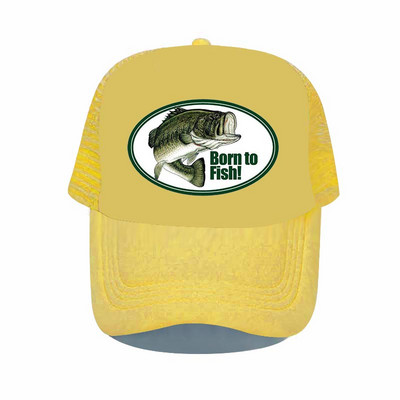 Born To Fish Kerek ovális nyomtatás Hálós Puha Apa Kalapok Big Mounth Bass Fishes Trucker Kalap Felnőtt horgász rajongók Snapback sapka sapka YP032