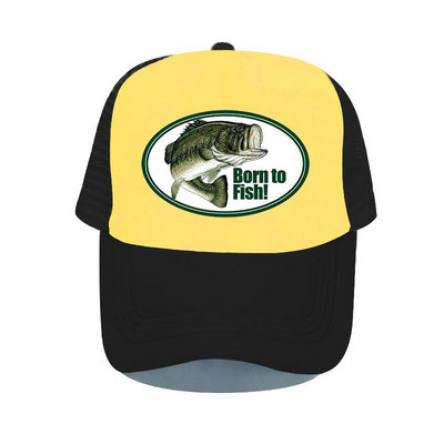 Born To Fish Kerek ovális nyomtatás Hálós Puha Apa Kalapok Big Mounth Bass Fishes Trucker Kalap Felnőtt horgász rajongók Snapback sapka sapka YP032