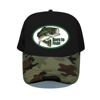 Born To Fish Kerek ovális nyomtatás Hálós Puha Apa Kalapok Big Mounth Bass Fishes Trucker Kalap Felnőtt horgász rajongók Snapback sapka sapka YP032