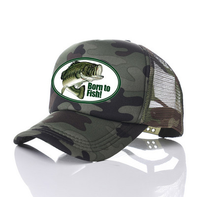 Born To Fish Kerek ovális nyomtatás Hálós Puha Apa Kalapok Big Mounth Bass Fishes Trucker Kalap Felnőtt horgász rajongók Snapback sapka sapka YP032