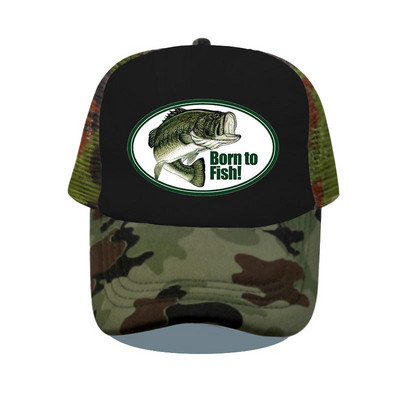 Born To Fish Kerek ovális nyomtatás Hálós Puha Apa Kalapok Big Mounth Bass Fishes Trucker Kalap Felnőtt horgász rajongók Snapback sapka sapka YP032