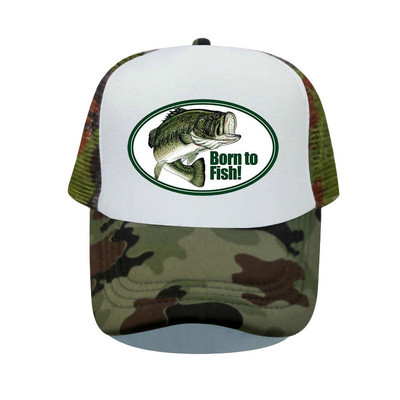 Born To Fish Kerek ovális nyomtatás Hálós Puha Apa Kalapok Big Mounth Bass Fishes Trucker Kalap Felnőtt horgász rajongók Snapback sapka sapka YP032