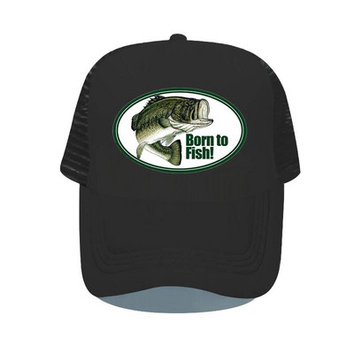Born To Fish Kerek ovális nyomtatás Hálós Puha Apa Kalapok Big Mounth Bass Fishes Trucker Kalap Felnőtt horgász rajongók Snapback sapka sapka YP032