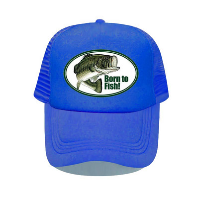 Born To Fish Kerek ovális nyomtatás Hálós Puha Apa Kalapok Big Mounth Bass Fishes Trucker Kalap Felnőtt horgász rajongók Snapback sapka sapka YP032