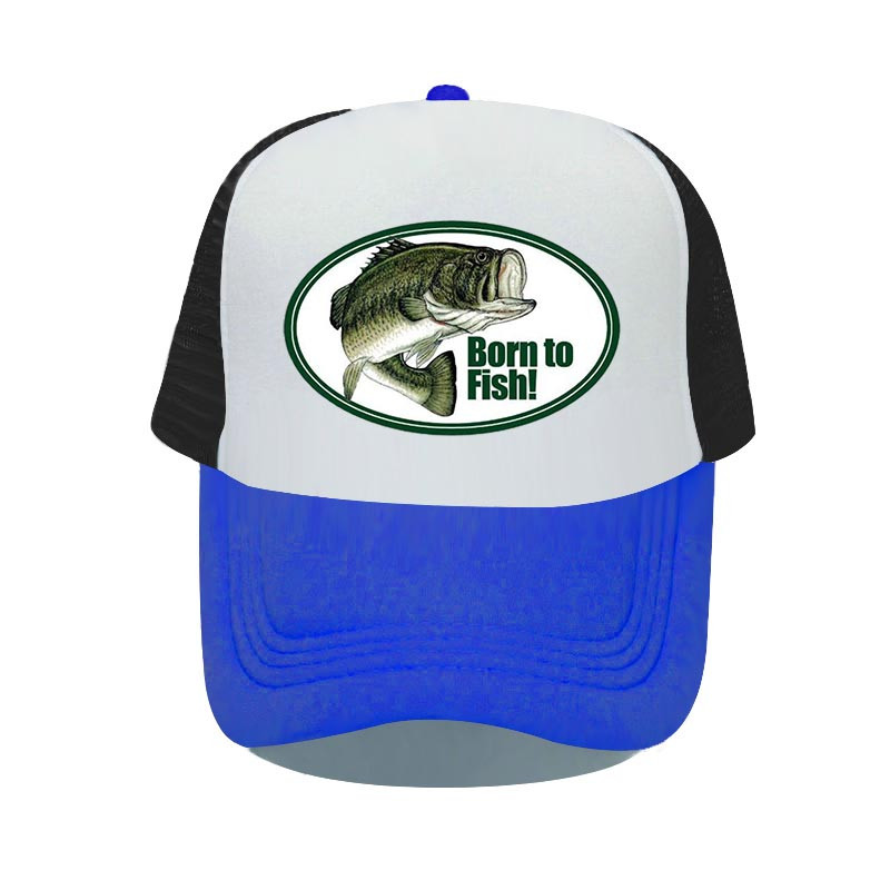 Born To Fish Kerek ovális nyomtatás Hálós Puha Apa Kalapok Big Mounth Bass Fishes Trucker Kalap Felnőtt horgász rajongók Snapback sapka sapka YP032