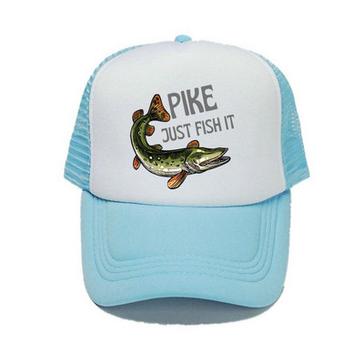 Pike Fish Hunter kamuflaažist pesapallimüts Haug Just Fish It Reguleeritavad kalastusmütsid Naised Mehed Välikalamehe Rekkamüts YY367