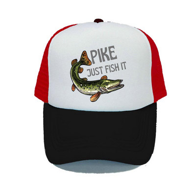 Pike Fish Hunter kamuflaažist pesapallimüts Haug Just Fish It Reguleeritavad kalastusmütsid Naised Mehed Välikalamehe Rekkamüts YY367