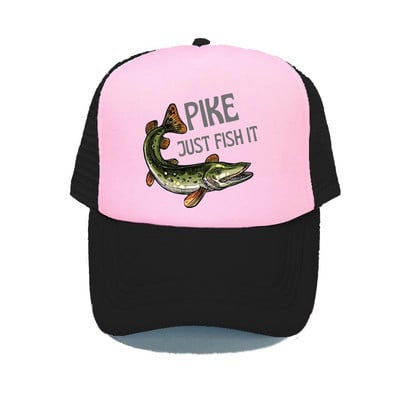 Pike Fish Hunter kamuflaažist pesapallimüts Haug Just Fish It Reguleeritavad kalastusmütsid Naised Mehed Välikalamehe Rekkamüts YY367