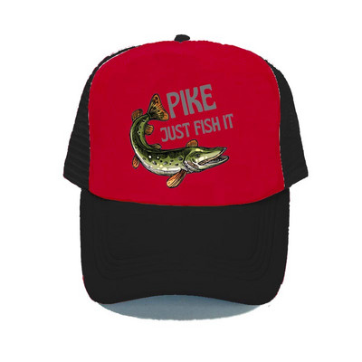 Pike Fish Hunter kamuflaažist pesapallimüts Haug Just Fish It Reguleeritavad kalastusmütsid Naised Mehed Välikalamehe Rekkamüts YY367