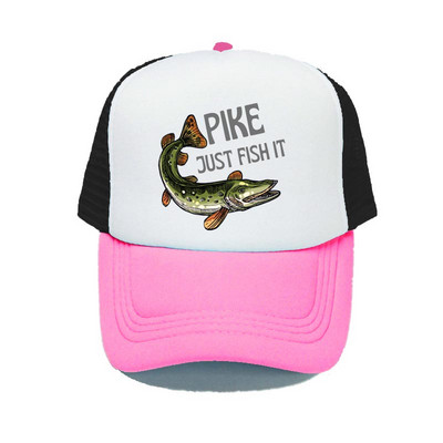 Pike Fish Hunter kamuflaažist pesapallimüts Haug Just Fish It Reguleeritavad kalastusmütsid Naised Mehed Välikalamehe Rekkamüts YY367