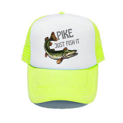 Pike Fish Hunter kamuflaažist pesapallimüts Haug Just Fish It Reguleeritavad kalastusmütsid Naised Mehed Välikalamehe Rekkamüts YY367