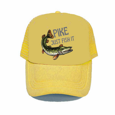 Pike Fish Hunter kamuflaažist pesapallimüts Haug Just Fish It Reguleeritavad kalastusmütsid Naised Mehed Välikalamehe Rekkamüts YY367