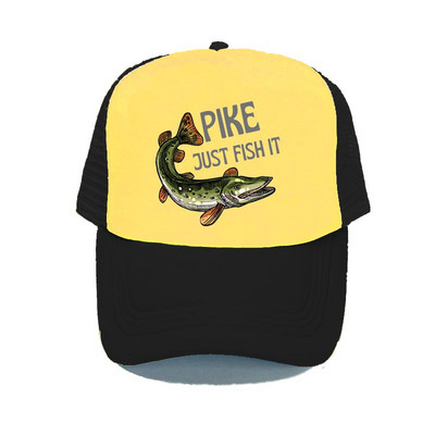 Pike Fish Hunter kamuflaažist pesapallimüts Haug Just Fish It Reguleeritavad kalastusmütsid Naised Mehed Välikalamehe Rekkamüts YY367